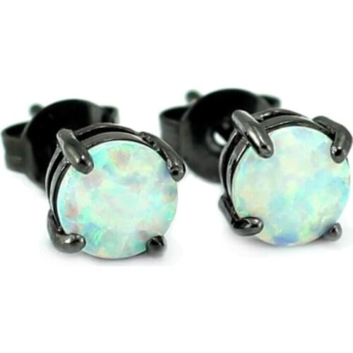 White Fire Opal Black Gold Color Women Stud Earrings OE228