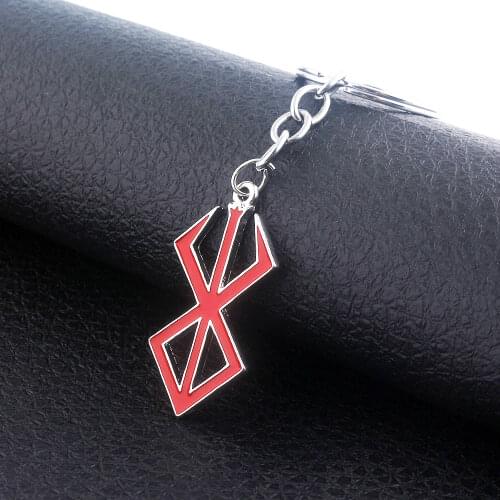 Japan Game Berserk Logo Keychain Guts Sword Red Logo Charms Pendant Key Chains for Women Men Choker Keyring Jewelry