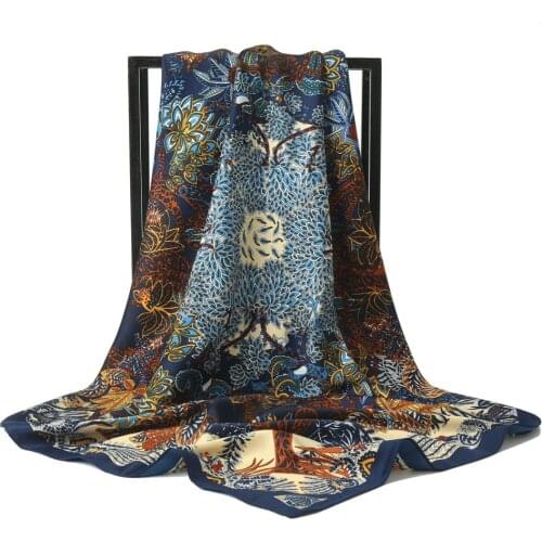 90cm Brand Silk Square Scarf Women Hair Band Female Bandana Shawl Wraps Jungle Hijab Foulard Headband Neckerchief Summer Scarf