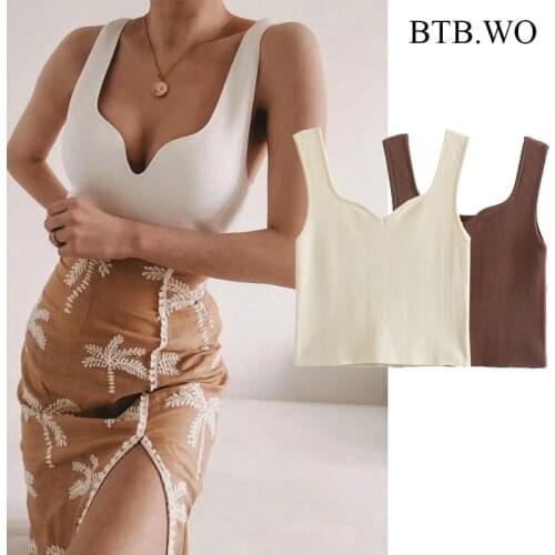 BTB.WO Women Za 2021 Sweet Fashion Cropped Knitted Tank Tops Vintage Waistcoat Sleeveless Elegant Female Short Vest Chic Tops