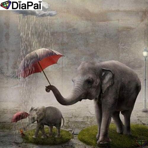 DiaPai Diamond Painting 5D DIY 100% Full Square/Round Drill "Elephant umbrella" Diamond Embroidery Cross Stitch 3D Decor A24958
