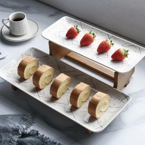 European Ceramic Double Layer Fruit Dessert Plate with Shelf Company Party Display Dinner Plate Afternoon Tea Dessert Cake Stand