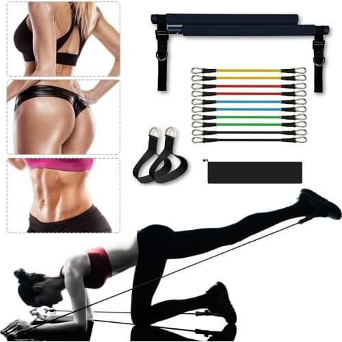 Fitness Resistance Bands Gym Workout Pilates Bar Exercise Stick Set Adjustable Buckle Trainer Elastic Band For Fitness Equipment