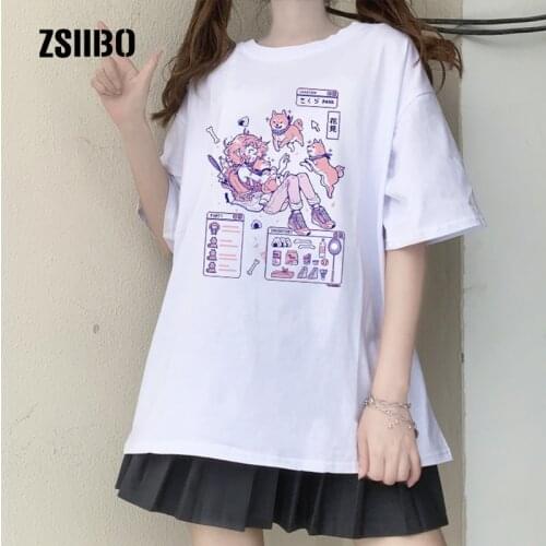 Anime Japanese women T-shirt Summer women clothing casual Harajuku female tops plus size hip hop loose Ulzzang kawaii sweet tees