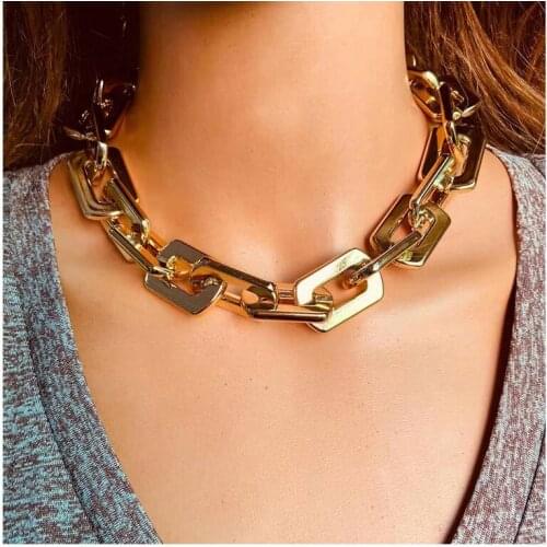 HaHaGirl Gold Color Cuban Choker Necklace Collares Punk Vintage Chunky Thick Link Aluminum Chain for Women New Year Jewelry