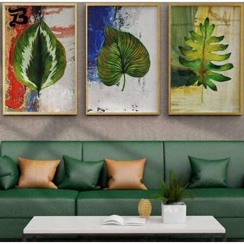 Canvas Painting Wall Art Green Plant Oil Painting Green Leaves Flowers Canvas Posters Prints for Living Room Corridor Home Decor