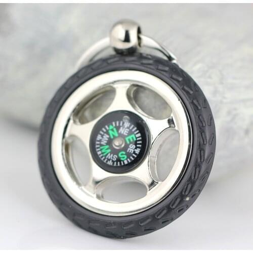 Creative Rubber Wheel Rim Tyre Tire Compass Keychain Automotive Accessories Key Chain Ring Keyring Keyfob