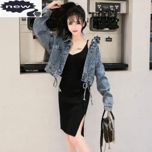 Street Long Sleeve Denim Coat Women Spring Autumn Loose Short Jean Jacket Fashion Pocket Single Breasted Black Outerwear Female