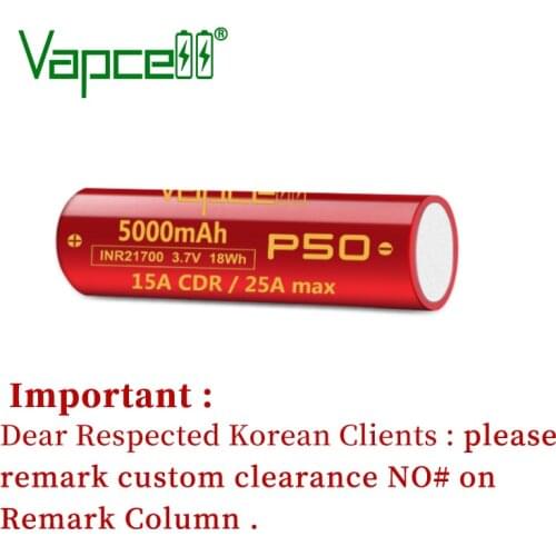 Vapcell INR 21700 5000mah 15A/25A P50 Li Ion Battery Similar As 50G,Beat LG M50 Rechargeable Cells Batteries For Flashlight