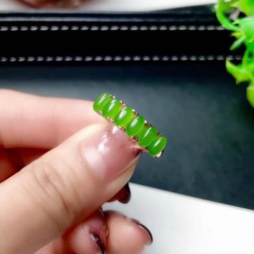 Fashion elegance Lovely Row Natural green jasper Ring S925 Silver Natural Gemstone Ring girl Womens party gift fine Jewelry