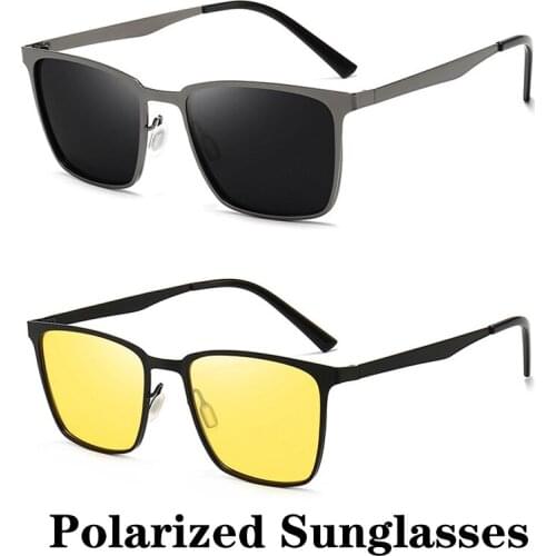 Fashion Men Polarized UV400 Protection Sunglasses Comfortable Durable Rectangular Frame Safety Driving Night Vision Glasses