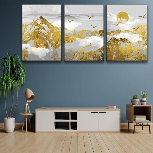 Golden Snow Mountain DIY Painting By Numbers Kit Modern Home Wall Art Picture Acrylic Coloring By Numbers Artwork 40x50cm(3Pcs)C