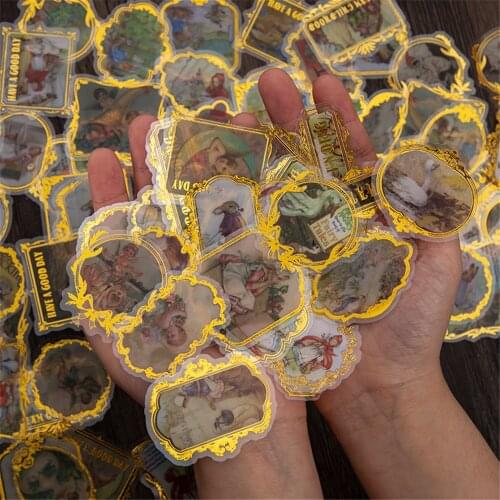 30pcs Retro Dream Childhood Series Stickers Vintage Gold Stamping Stickers DIY Scrapbooking Hand Account Journal Decoration