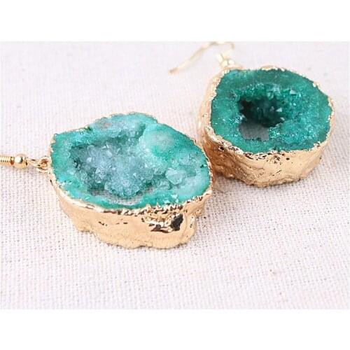 Droping Earrings For Women Resin Natural Agat Cave Crystal Stone Pendant Earrings Jewelry Earring
