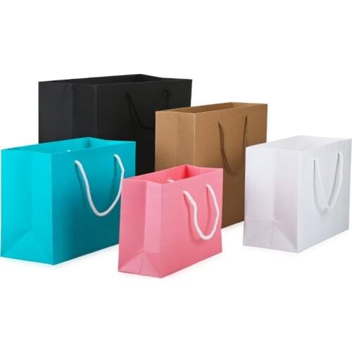 Custom logo Small white kraft paper packaging bag,pink garment gift paper bag with handles,small black paper shopping bag