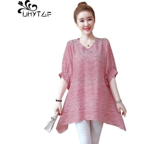 UHYTGF New Summer Womens T-shirt Casual Tops Five-point sleeve 5XL Plus size Loose fashion Female T shirt Women Clothing X226