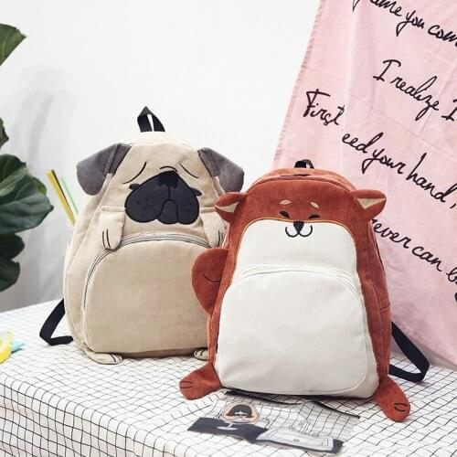 2020 New Fashion Women Backpack School Bag Canvas Cute Animal Ear Embroidery Corduroy Backpack Female Vintage Notebook Backpack