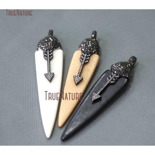 New Arrival Simple Design Arrowhead Shape OX Bone Pendants Handmade Pave Gun Metal Rhinestone Charm In 100*20 mm PM10656