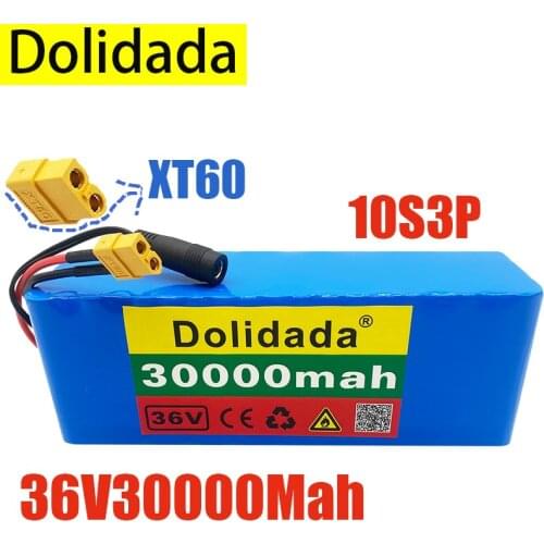 New 10S3P 36V 30Ah XT60 500W high power capacity 42V 18650 lithium battery pack 30000mAh electric bicycle bicycle scooter BMS