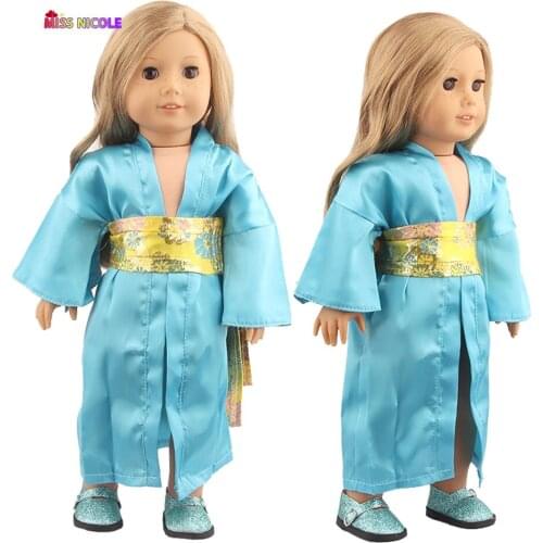 Doll Clothes Halloween 18 Inch Doll blue kimono For Girls Gift Clothes shoes For 43 Cm New Baby Born Dolls（Only sell clothes