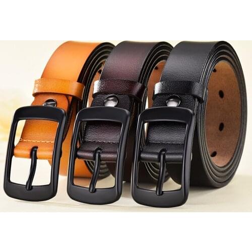 Peikong High Luxury Brands Genuine Ladies Leather Pure Cowhide Concise Black Button Fashion Jeans Wide Belts 2016 For Women Belt