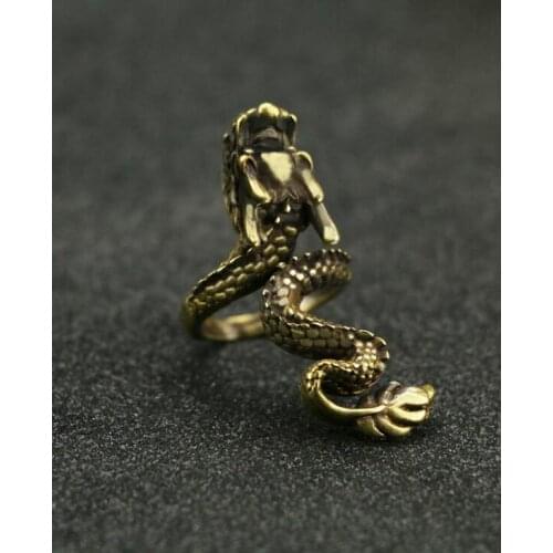 Collectable Chinese Pure Brass Carved Dragon Ring Exquisite Small Pendant Statues