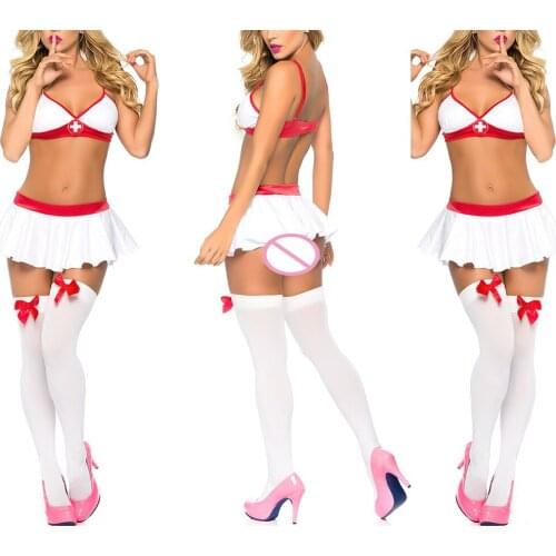 Sexy Women Hollow Lingerie Hot Nurse Uniform Cosplay Costume Sleepwear Erotic Babydoll Underwear Temptation Halloween Role Play