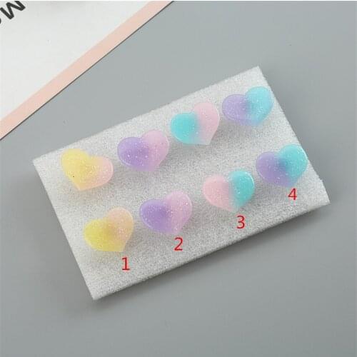 1pair 15*18 mm Very Cute Glitter Gradient Resin Heart Stud Earrings for Kids Girls Teens Jewelry