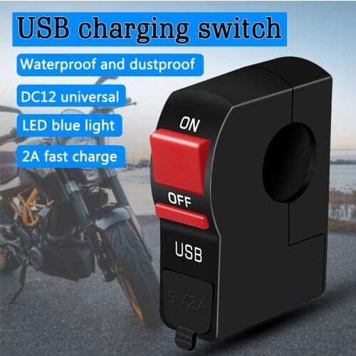 USB Charging Switch LED lamp Plastic DC12V Blue Light 5V2AUSB Motorcycle