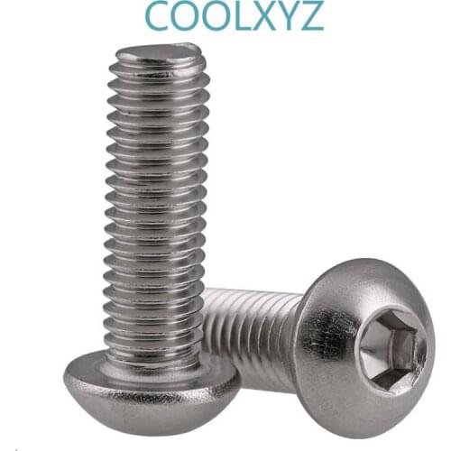 304 stainless steel round head/inner hexagonal screw/semi-round cup screw mushroom head bolt M2 M2.5 M2 M4 5PCS