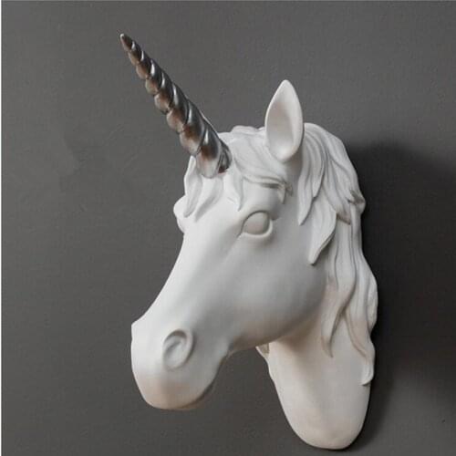 WU CHEN LONG Unicorn Sculpture Statue 3D Wall Decorative Resin Art&Craft Home Decoration Accessories Animal Wall Hanging R2548