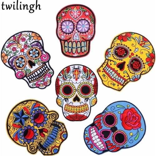 Twilingh Patches Sewing Iron-On Accessories Patchworks Skull Embroidered Sequined Patches For Clothing
