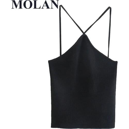 Women Camis Tank Spaghetti Strap Fashion Sexy Chic Black Knitting Ladies Summer Backless Cross Halter Sling New Crop Tops