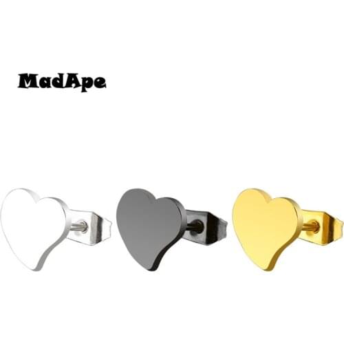 MadApe 1 Pair Heart Stud Earrings 316L Stainless Steel Heart Earrings For Women For Couple Stud Earrings 2019 Fashion Jewerly