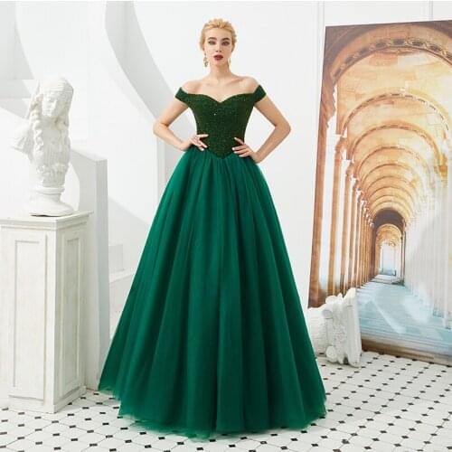 2019 Gorgeous Beading Long Prom Dresses Off Shoulder Purple Dark Green Party Dress Robe De Bal Sweet Sixteen Debutante Gowns
