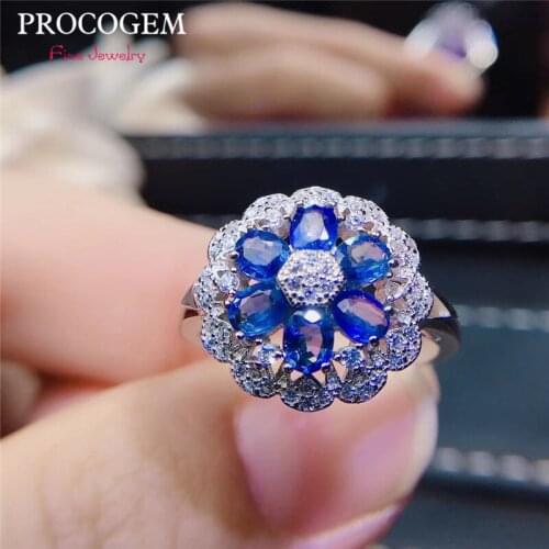 Natural Sapphire Flower Rings for Women Wedding Party Gifts 3x4mm Genuine gemstones Fine jewelry 925 Sterling Silver #422