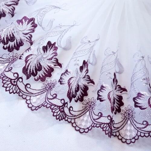 1Meter 26cm Width Embroidered Lace Trim Purple White Mesh For Bra Curtain Decor Lace Fabric Tulle Sewing Lace Applique Trimmings