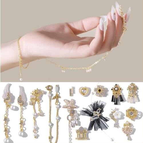 1pc Alloy Zircon Nail Art Decoration Luxury Zircon Diamond Rhinestones Tassel/heart/wing Pearl Nail Jewelry High End Long Nails