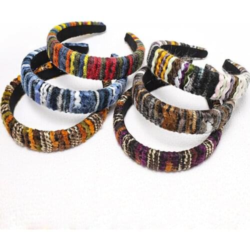 12pcs Mixed Colors Trendy Rainbow Woolen Wrapped Hair Hoop Headband Ladies Girls Headwear Wool Hairband