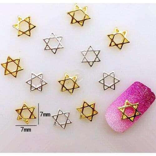 50pcs/pack Japan Korea Alloy Nail Art 3D Gold Silver Hollow Hexago Metal Accessorie Collection for Phototherapy Nail Sticker DIY