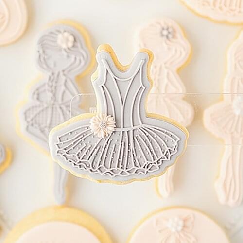 Acrylic Ballet Girl Swan Embossed Mold Ballet Dress Fondant Sugar Craft Cookies Embosser Cutter Baby Fondant Cake DecoratingTool