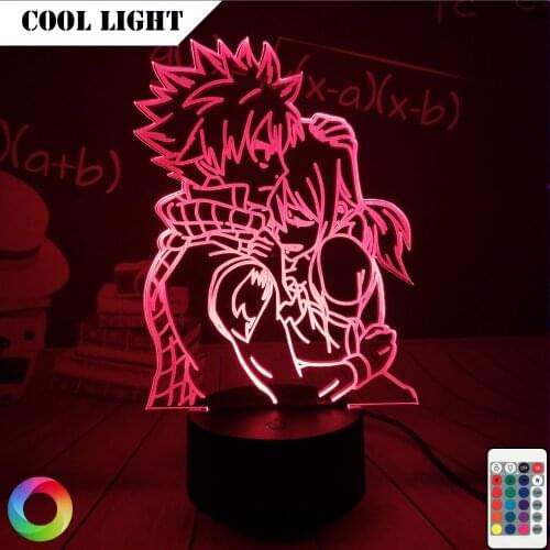 Anime Fairy Tail Natsu Dragneel and Erza Scarlet Hug Night Light Led Touch Sensor Nightlight for Child Room Decor Table 3d Lamp