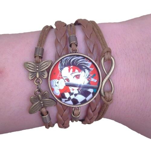 Anime Leather Bracelet Demon Slayer Kamado Tanjirou Time gem Original Creative Multilayer Infinity Love Drop Shipping GMZR