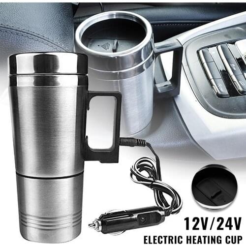 24/12V Stainless Steel Car Camping Vehicle Heating Cup Milk Water Tea Coffee Bottle Warmer Heated Travel Heating Mug