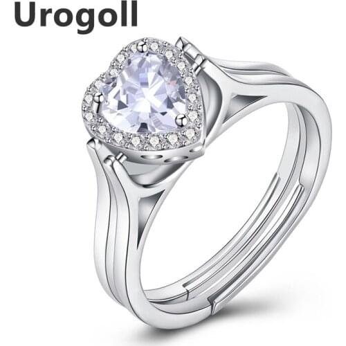 Noble New 925 Sterling Silver Jewelry Heart Rings for Women Pink /White Zircon Two Color Rotatable Switchable Engagement Ring