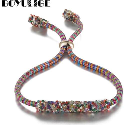 BOYULIGE New Arrival Black Gold Charm Friendship Crystal Bracelets Bangles For Women Bracelet Femme Homme Ethnic Retro Jewelry