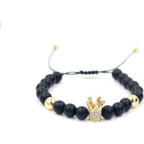 Hot Sale Crown Bead Bracelet Black Bead Round Stone Bracelet Natural Stone Beaded With Diamond Bracelets For Unisex
