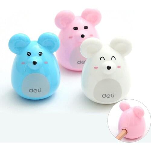 Deli cartoon mouse pencil sharpener colorful Mouse Mini pencil sharpener student stationery