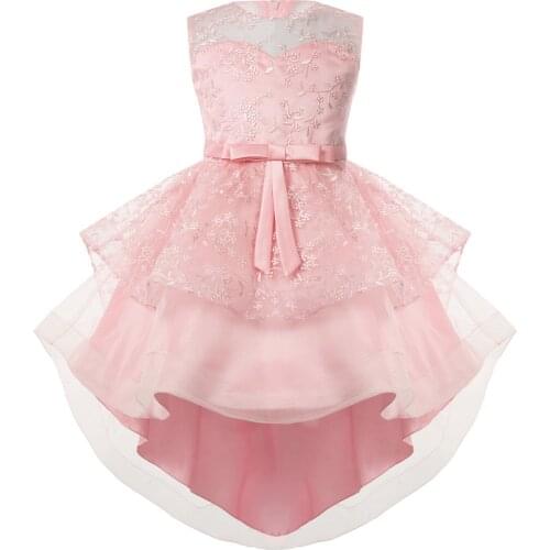 Floral Lace Embroidery Kids Dress For Girls Evening Wedding Birthday New Year Party Tail Elegant Princess Summer Children Dress