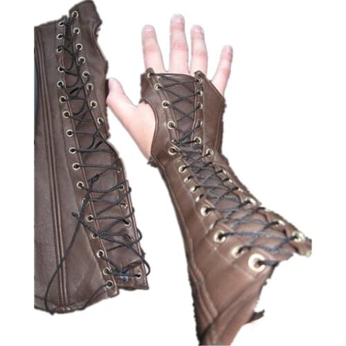 Adult Medieval Flighter Warrior Army Knight Arm Wrist Bandage Armor Bracer Rivet Steampunk Archer Gauntlet Costume For Men Women